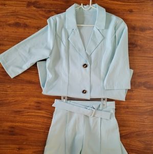 Blazer and Belted Shorts Set